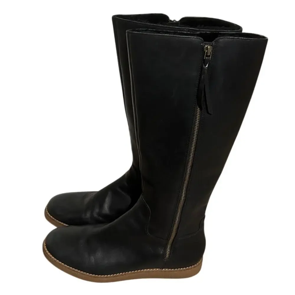 Cole Haan Grand.ØS Waterproof Tall Boots 9.5 Black Leather Fur Lined Side Zip